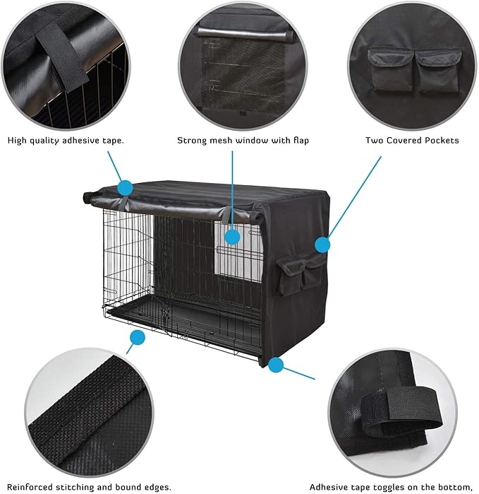 HONEST OUTFITTERS Dog Crate Cover, 24 Inch Dog Kennel Cover for Medium and Large Dog, Heavy Duty Oxford Fabric,with Double Door, Pockets and Mesh Window (25L x 19W x 20H, Black)