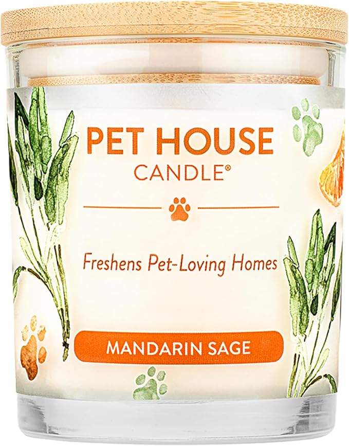 One Fur All 100% Natural Soy Wax Candle, 20 Fragrances - Pet Odor Eliminator, Appx 60 Hrs Burn Time, Non-toxic, Reusable Glass Jar Scented Candles – Pet House Candle, Mandarin Sage
