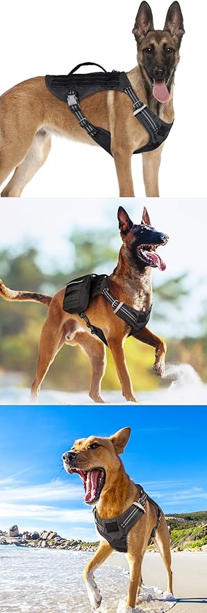 Tactical Dog Adjustable Training Harness Dog Saddle Bag Backpack Vest with Handle Military No Pull Dog Harness for Small Medium Large Dogs (L, Khaki)