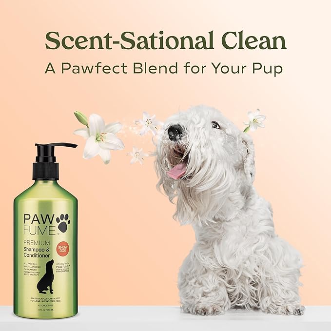 PAWFUME Deshedding Dog Shampoo and Conditioner, Show Dog, 2-Pack – Nourish & Detangle for Silky Soft Coat – Probiotic, Deep-Cleaning, pH-Balanced Formula – Salon-Quality Shampoo for Dogs