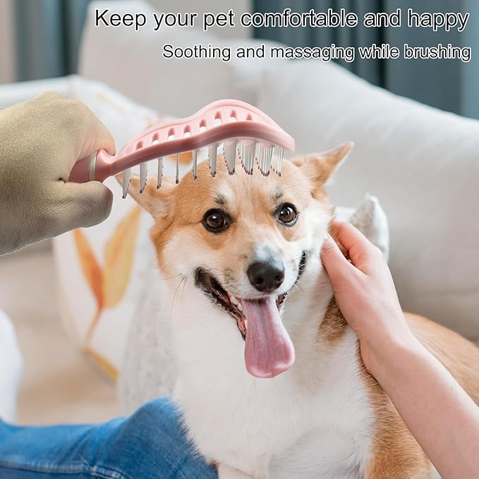 Pet Curved Vented Detangling Brush, Eco-Friendly Pin Brush for Dogs and Cats | Ergonomic Handle Pet Comb for Wet or Dry Hair, Gentle Grooming Tool for Pets, Pink