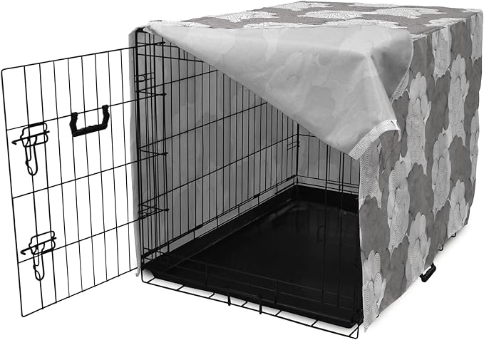 Lunarable Abstract Dog Crate Cover, Seigaiha Inspired Lines Curvy Elements Illustration in Greyscale Tones Print, Easy to Use Pet Kennel Cover for Small Dogs Puppies Kittens, 22 Inch, Pale Taupe Grey