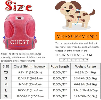 FEimaX Dog Harness and Leash Set, No Pull Reflective Adjustable Pet Harnesses for Puppy Kitten Soft Corduroy Chest Harness for Small Medium Dogs and Cats Easy Control Vest for Outdoor Walking