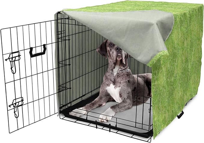 Lunarable Green Dog Crate Cover, Line Art Style Flourish Pattern on Green Tone Backdrop Ornate Victorian, Easy to Use Pet Kennel Cover for Medium Large Dogs, 48 Inch, Apple Green Pale Yellow
