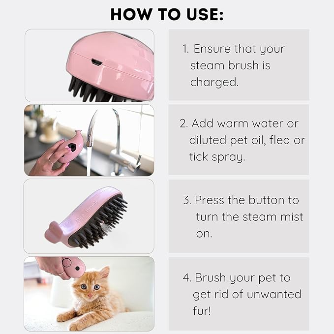 Self-Cleaning Deshedding Brush with Steam for Pet Grooming - Silicone Whale Design for Cats and Dogs (Light Pink)