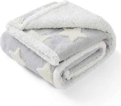 Lesure Waterproof Dog Blanket for Small Dogs - Washable Double Sided Dog Blankets with Warm Jacquard Shag and Soft Sherpa Fleece, Pet Cat Blanket for Couch Protection, 3D Textured Star, Grey