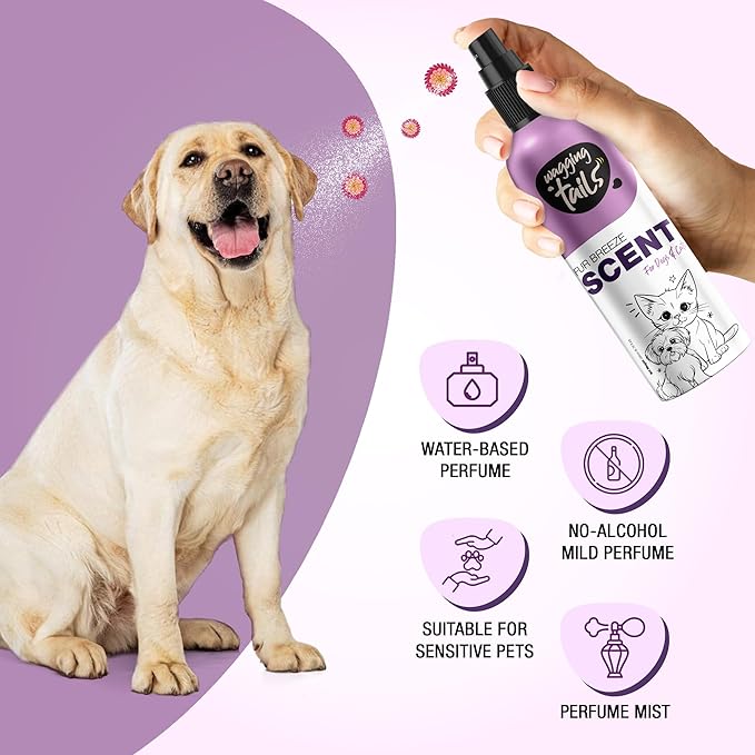 Wagging Tails 5-in-1 Fur Breeze Scent, 6.7 fl oz for Dogs & Cats | Alcohol-Free Pet Freshener | Long-Lasting Freshness & Odor Eliminator | Gentle Formulation for All Pets, Ensuring Daily Freshness