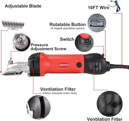 Professional Horse Clippers 600W, 6 Speed Adjustable Grooming Clippers for Horse, Horse Trimmer Shaver Kit for Horse, Goat, Cattle, Pony and Large Thick Coat Animals