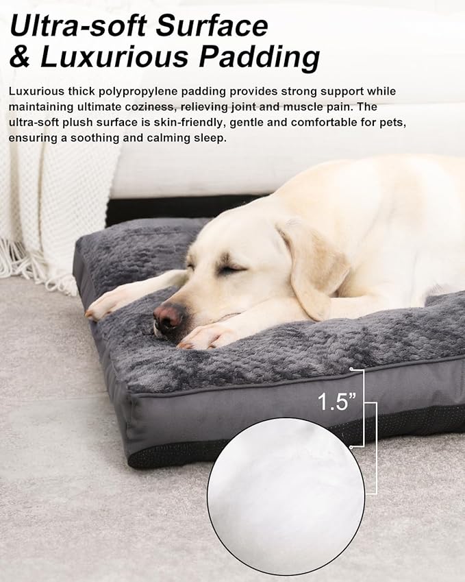 Dog Bed, Washable Cozy Plush Dog Crate Beds, Soft Comfy Kennel Pad Anti Slip Pet Sleeping Mat for Large, Jumbo, Medium, Small Dogs Breeds (23.0 L x 17.0 W x 1.5 Th Inches, Dark Grey)