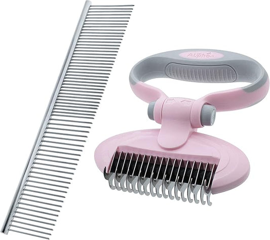 MiMu Dog Deshedding Brush with Smart Handle and Comb - Shedding Brush Dog Hair Undercoat Rake for Dog and Cat Grooming