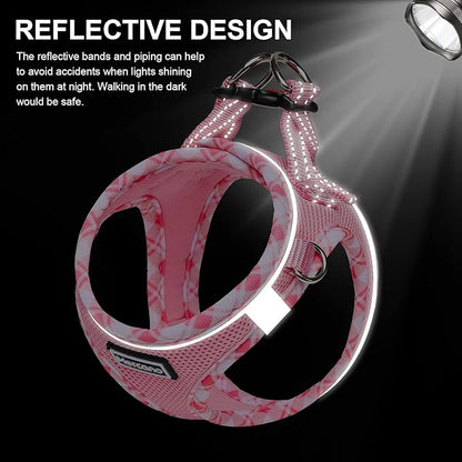 Mercano Soft Mesh Dog Harness and Leash Set, No-Chock Step-in Reflective Breathable Lightweight Easy Walk Escape Proof Vest Harnesses with Safety Buckle for Small Medium Dogs, Cats (Pink, XL)