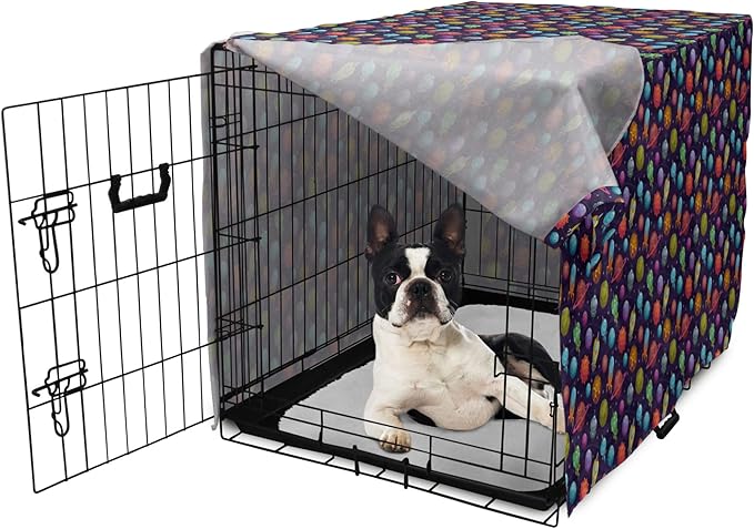 Lunarable Outer Space Dog Crate Cover, Cartoon Planets and Space Ships with Space Background Fun Science, Easy to Use Pet Kennel Cover for Small Dogs Puppies Kittens, 22 Inch, Dark Blue