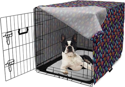 Lunarable Outer Space Dog Crate Cover, Cartoon Planets and Space Ships with Space Background Fun Science, Easy to Use Pet Kennel Cover for Small Dogs Puppies Kittens, 22 Inch, Dark Blue