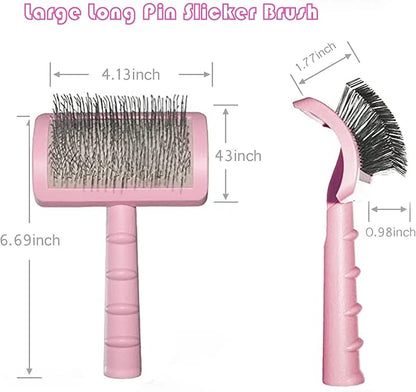 Large Slicker Brush for Long Haired Dogs & Cats, Extra Long Pin Shedding Brush for Thick Undercoat, Curly Hair, 25mm(1"), Pink