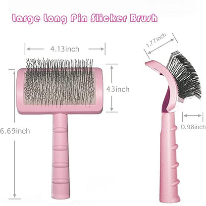 Large Slicker Brush for Dogs,Cats,Extra Long Pin Shedding Brush for Long Haired Dog,Cat, Pet Grooming Wire Brush for Thick Undercoat Curly Hair,25mm(1"),Pink