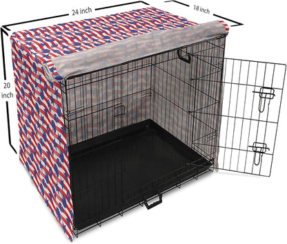 Lunarable Football Dog Crate Cover, Wavy Stripes and National Sport in American USA Inspired Colors, Easy to Use Pet Kennel Cover for Cats & Medium Dogs, 24 Inch, Coral Violet Blue White