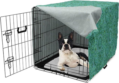 Lunarable Emerald Dog Crate Cover, Mandala Pattern with Soft Color Pattern Complex Motif Eastern Geometric Style, Easy to Use Pet Kennel Cover for Small Dogs Puppies Kittens, 22 Inch, Green Blue