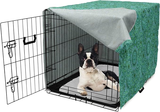 Lunarable Emerald Dog Crate Cover, Mandala Pattern with Soft Color Pattern Complex Motif Eastern Geometric Style, Easy to Use Pet Kennel Cover for Small Dogs Puppies Kittens, 22 Inch, Green Blue