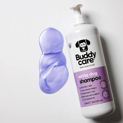 White Dog Shampoo by Buddycare | Brightening and Whitening Shampoo for Dogs | Deep Cleansing, Fresh Scented | with Aloe Vera and Pro Vitamin B5 (33.8oz)