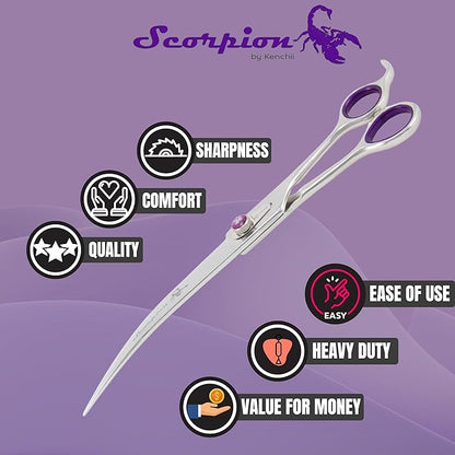 Kenchii Scorpion 9 Inch, Curved Grooming Scissors for Dogs and Pets - Premium Steel Scissors for Dog Grooming - Dog Shears Pet Grooming Accessories - Pet Hair Trimming Scissor