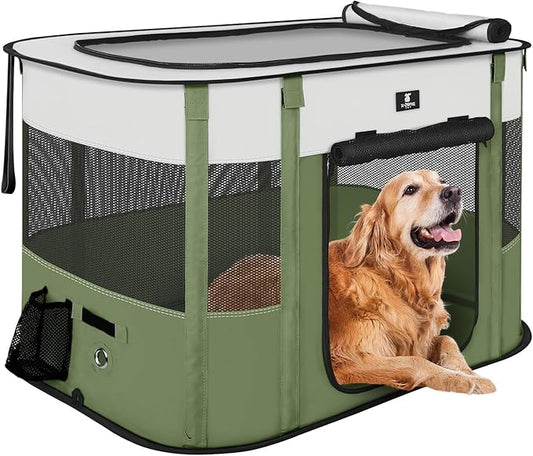 X-ZONE PET Dog Playpen, Puppy Cat Play Pen Portable Foldable Indoor/Outdoor Tent Crate Cage, Portable Pet Crate Medium Size Green 33"