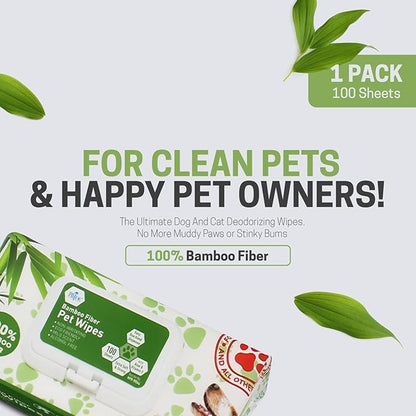 MED PRIDE Dog Wipes for Paws and Butt, Bamboo Fiber Cleaning Wipes with Aloe Vera & Vitamin E, Biodegradable, Hypoallergenic, XL 8 X 8 Inches, Pack of 100