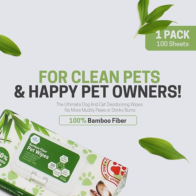 MED PRIDE Dog Wipes for Paws and Butt, Bamboo Fiber Cleaning Wipes with Aloe Vera & Vitamin E, Biodegradable, Hypoallergenic, XL 8 X 8 Inches, Pack of 100