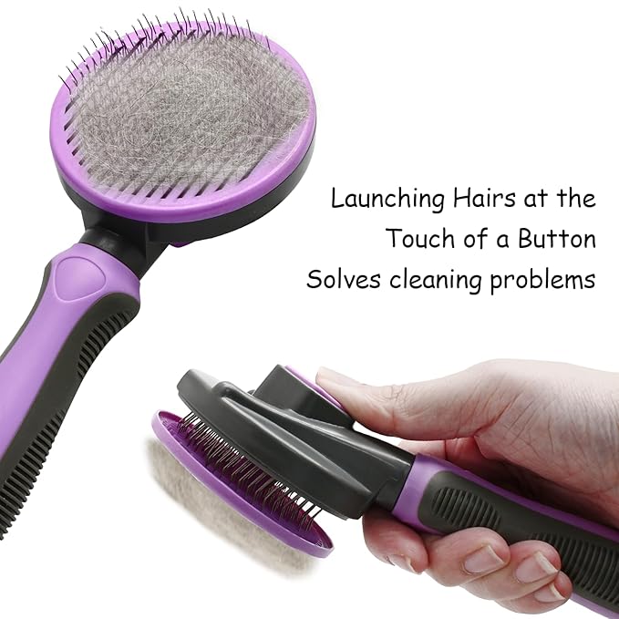 Self Cleaning Slicker Brush Pet Grooming Brush Tool Upgraded Cat Deshedding Brush Dog Shedding Brush Removes Loose Undercoat, Mats, Tangled Hair(Purple)