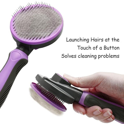 Self Cleaning Slicker Brush Pet Grooming Brush Tool Upgraded Cat Deshedding Brush Dog Shedding Brush Removes Loose Undercoat, Mats, Tangled Hair(Purple)