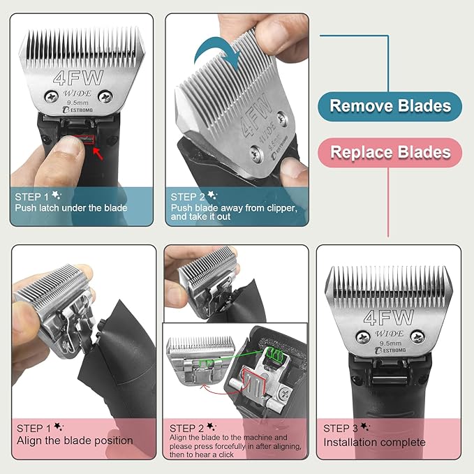 Size 40W Wide Detachable Pet Dog Grooming Blades-Cutting Length 1/100"（0.25mm）,Compatible with Andis,Oster A5,Wahl km10 Clippers