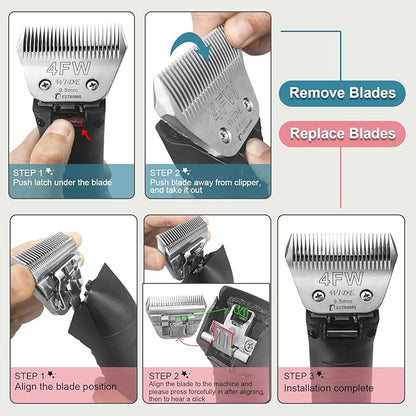 Size 40W Wide Detachable Pet Dog Grooming Blades-Cutting Length 1/100"（0.25mm）,Compatible with Andis,Oster A5,Wahl km10 Clippers