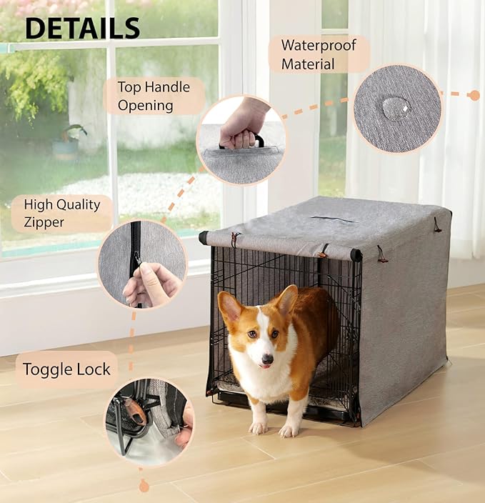 Dog Crate Cover, 600D Oxford Waterproof Kennel Cover Fits for 30 Inches Wire Crate Dog Cage, Grey