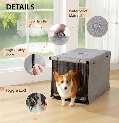 Dog Crate Cover, 600D Oxford Waterproof Kennel Cover Fits for 30 Inches Wire Crate Dog Cage, Grey