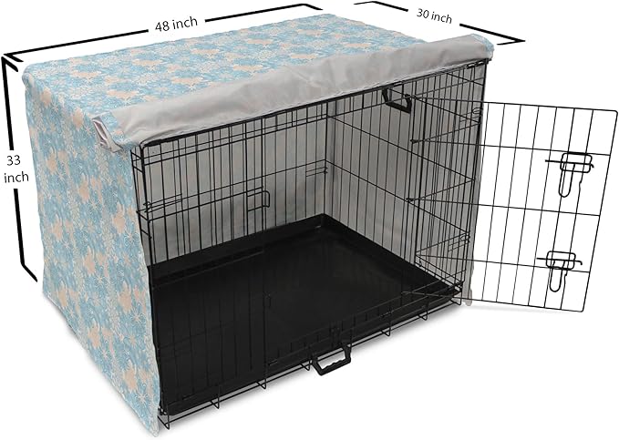 Lunarable Yellow and Blue Dog Crate Cover, Gentle Spring Inspired Flourish Motifs Feminine Bouquet, Easy to Use Pet Kennel Cover for Medium Large Dogs, 48 Inch, Blue Grey