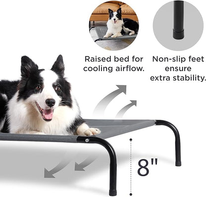 Bedsure Medium Elevated Cooling Outdoor Dog Bed - Raised Cots for Medium Dogs, Portable Indoor & Outdoor Pet Hammock Bed with Skid-Resistant Feet, Frame with Breathable Mesh, Grey, 43 inches