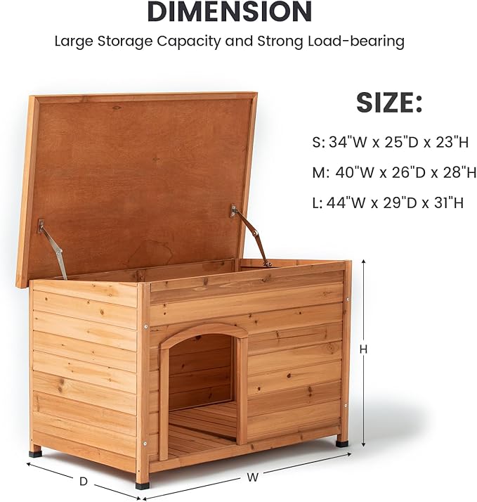 TAKUKA Outdoor Wooden Dog House for Small Medium Large Sized Dogs，Extra Waterproof Durable Dog Kennel with Wooden Floor for Garden Backyard Farm (34" W x 25" D x 23" H)
