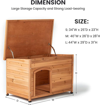 TAKUKA Outdoor Wooden Dog House for Small Medium Large Sized Dogs，Extra Waterproof Durable Dog Kennel with Wooden Floor for Garden Backyard Farm (34" W x 25" D x 23" H)