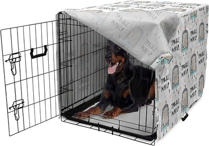 Lunarable Cartoon Dog Crate Cover, Hedgehog Trouble Maker Lettering with Apple and Stars Bad Boy Print, Easy to Use Pet Kennel Cover for Medium Large Dogs, 42 Inch, Pearl Pale Blue