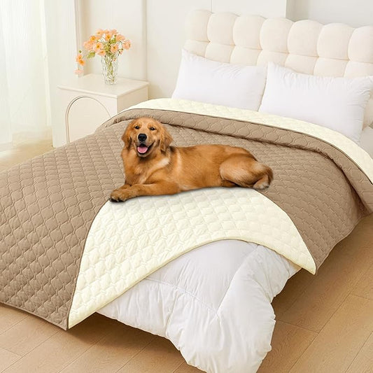 Smiry Waterproof Dog Blanket, Soft Dog Bed Cover Pet Blanket, Reversible Couch Cover for Dogs Washable, Pet Couch Covers for Sofa Furniture Protector for Puppy Cat (82x82 Inch, Camel/Beige)