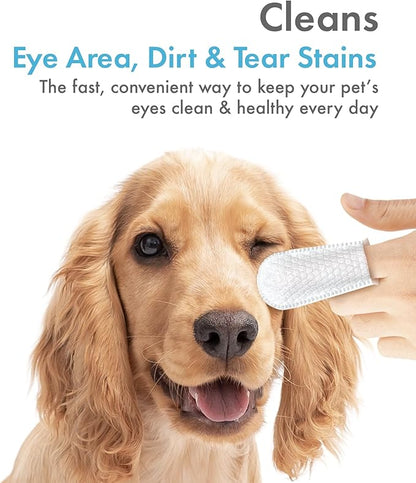 Petkin Fingertip Eye Wipes for Dogs and Cats, 100 Finger Wipes - Slip-On, Snug Fit, Micro-Bristle Fabric - Cleans Eye Area, Dirt and Tear Stains - Convenient, Ideal for Home and Travel - No Scent