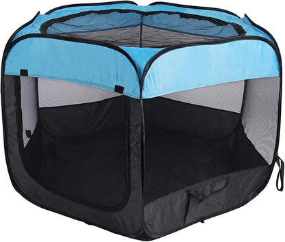 Portable Dog Playpen Cat Tent,Pop Up Playpen for Small Middle Dogs Cats Pet Tent Playground, Indoor Outdoor,47x47x30,Blue/Black,1Pack