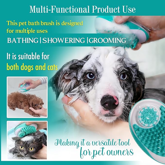 Pet Bath Brush Scrubber for Dogs | Soft Silicone Scrubbing Brush with Shampoo Dispenser for Showering and Grooming | Perfect Pet Bath Scrubber for Short Haired Dogs