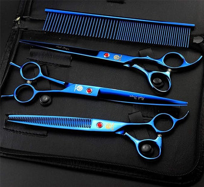 Purple Dragon 8.0" Titanium Multicolor Professional Pet Grooming Scissors Set,Straight & Thinning & Curved Scissors Shear with Bag for Dog Cat Grooming