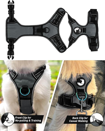 Joytale No Pull Dog Harness for Extra Large Dogs, Reflective Pet Vest with Front Clip, Adjustable Soft Padded Harnesses with Easy Control Handle for Training and Walking, Gray, XL