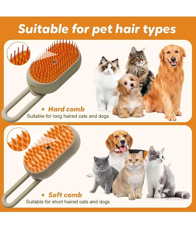 Pet Grooming Brush with Silicone Bristles for Dogs and Cats, Handheld Design, Beige and Orange