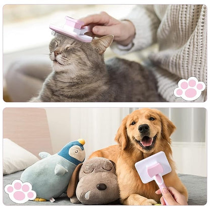 Self Cleaning Slicker Brush for Dogs and Cats - Retractable Bristles for Easy Hair Removal - Grooming Tool for Long and Short Hair - Effortless Pet Shedding Solution (Pink)