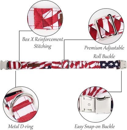 Lionet Paws Patriotic Female Dog Collar with Flower, 4th of July, Soft and Comfortable Adjustable American Flag Collar for Dogs, Medium, Neck 13.5-22 inches