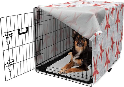 Lunarable Starfish Dog Crate Cover, Tropical Ocean with Sea Bubbles on Wavy Spiral Backdrop, Easy to Use Pet Kennel Cover for Medium Large Dogs, 36 Inch, Dark Coral Salmon