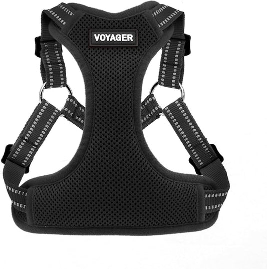 Best Pet Supplies Voyager Adjustable Dog Vest Harness Breathable No Pull Harness for Small, Medium, Large Dogs, Heavy Duty Harness for Walking, Jogging, Easy Step-in, Reflective Stripes - (Black), S