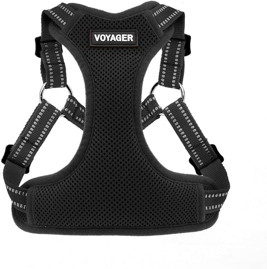 Best Pet Supplies Voyager Adjustable Dog Vest Harness Breathable No Pull Harness for Small, Medium, Large Dogs, Heavy Duty Harness for Walking, Jogging, Easy Step-in, Reflective Stripes - (Black), XS